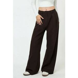 Pantaloni dama - cu talie inalta - croi larg - maro - bumbac imagine