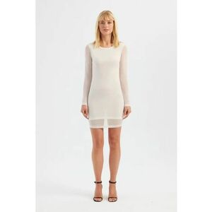 Rochie mini - maneca lunga - decolteu rotund - alb - plasa imagine