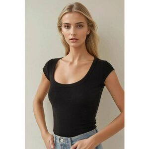 Tricou dama - bumbac/elastan/modal - slim fit - negru imagine