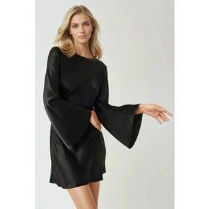 Rochie mini - satin - spate cascada - negru imagine
