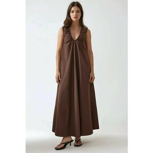 Rochie maxi - decolteu in U - maro - textil imagine