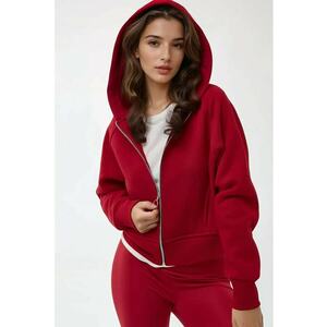 Hanorac dama - cu fermoar - croiala lejera - rosu - tricot imagine