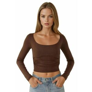 Bluza dama - slim fit - guler rotund - scurta - maro - viscoza imagine