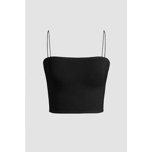 Top scurt dama - guler patrat - negru - poliester imagine
