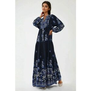 Rochie maxi - imprimeu - maneca lunga - albastra - viscoza imagine