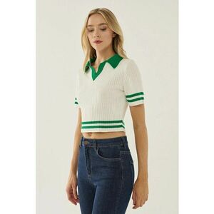 Top tricotat - color block - guler camasa - alb - acril imagine