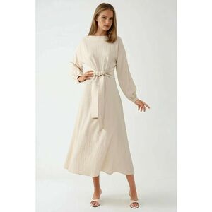 Rochie maxi - texturata - guler rotund - bej - textil imagine