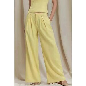 Pantaloni dama - plisati - croi larg - galben - textil imagine