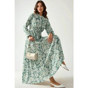 Rochie maxi - imprimeu - guler sofisticat - verde - viscoza imagine