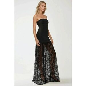 Rochie maxi - mulata - detalii din dantela - neagra - textil imagine