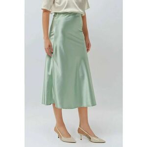 Fusta midi dama cu talie inalta - satin - verde imagine