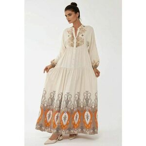 Rochie maxi - maneca lunga - bej - textil imagine