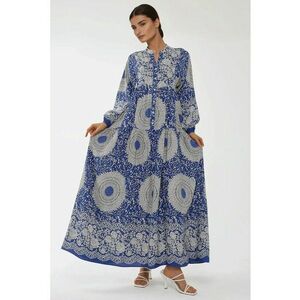 Rochie maxi imprimeu - maneca lunga - albastra - viscoza imagine