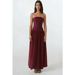 Rochie maxi fara bretele - volan - rosu - textil imagine