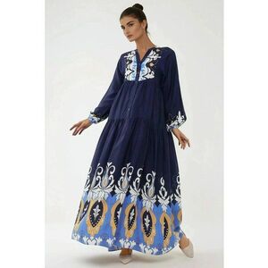 Rochie maxi maneca lunga - bleumarin - viscoza imagine