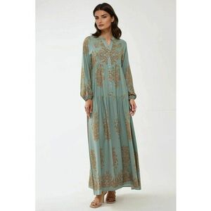 Rochie maxi - viscon imprimat - guler camasa - verde - textil imagine