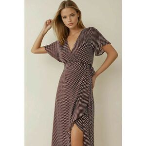 Rochie maxi - decolteu in V - maro - jerseu imagine
