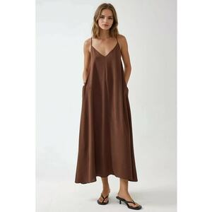 Rochie maxi - forma de A - maro - textil imagine