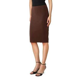 Fusta midi dama viscoza/nylon - cu talie inalta - maro imagine