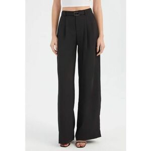 Pantaloni dama - largi plisati - talie inalta - negri - textil imagine