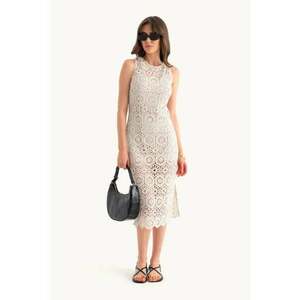 Rochie midi - decolteu rotund - dantela crosetata - alb - jerseu imagine