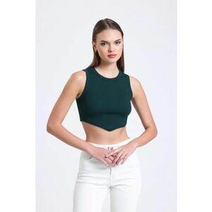 Top scurt - guler rotund - forma de V - verde - textil imagine