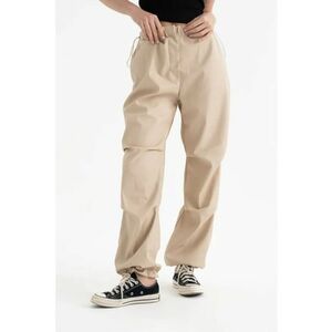 Pantaloni dama - cargo din piele ecologica - talie inalta - snur - natur imagine