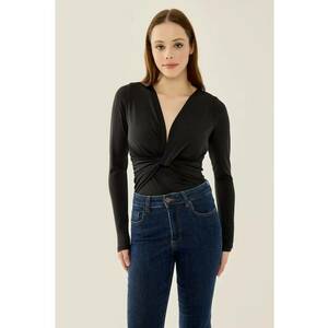 Body slim fit - decolteu in V - negru - poliester - Negru imagine
