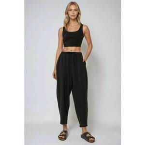 Pantaloni dama - Comfort Fit - talie elastica - poliester - Negru imagine