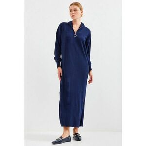 Rochie dama - guler inalt cu fermoar - tricot - bleumarin - imagine
