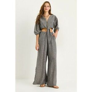 Set bluza si pantaloni dama - HiCCUP - decolteu in V - textil - gri carbune imagine