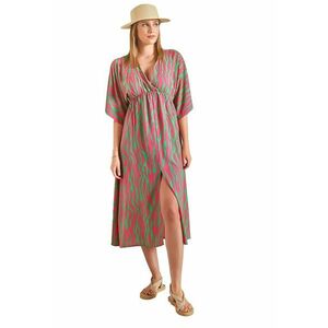 Rochie midi dama - cu imprimeu - textil - magenta/verde - imagine
