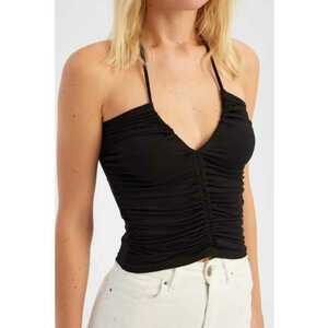 Top top cu bretele si decolteu in V - negru - textil imagine