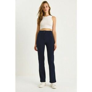 Pantaloni dama - talie evazata - bleumarin - textil - imagine