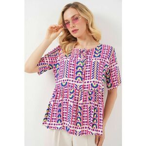 Tricou dama BDART - guler rotund - cu imprimeu - magenta - textil imagine