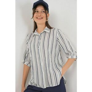 Camasa dama HiCCUP din poplin cu dungi - maneci trei sferturi - albastra - textil imagine