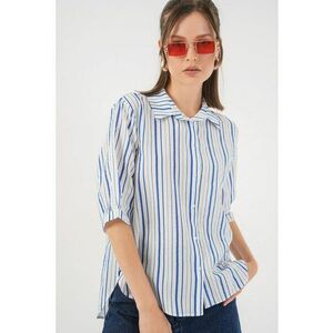 Camasa dama - HiCCUP din poplin cu dungi - maneci trei sferturi - albastra - textil imagine