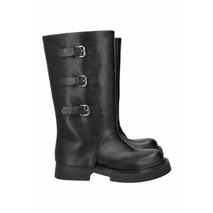 Cizme mid-calf de piele si piele ecologica - Negru imagine