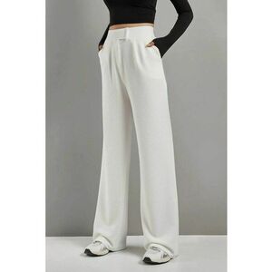 Pantaloni pentru dama - Palazzo - talie inalta - textil - alb imagine
