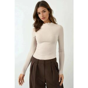 Bluza dama - texturata - guler rotund - maneca lunga - bej - jerseu imagine