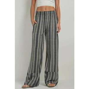 Pantaloni pentru dama largi - cu imprimeu - textil - negru/gri imagine