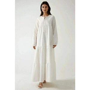 Rochie maxi - decolteu rotund - texturata - alb - textil imagine