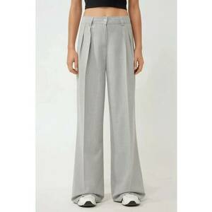Pantaloni pentru dama - Palazzo - cu talie inalta - textil - gri imagine