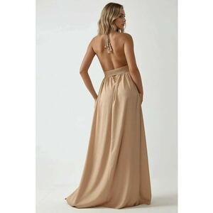 Rochie maxi - decolteu in V - textil - bej imagine