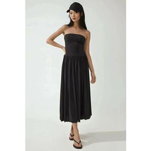 Rochie midi 2 in 1 - fara bretele - elastica - negru - jerseu imagine