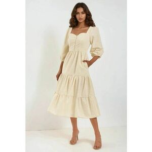 Rochie maxi guler inima - brodata - bej - material textil imagine