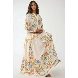 Rochie maxi - decolteu in V - bej - textil imagine
