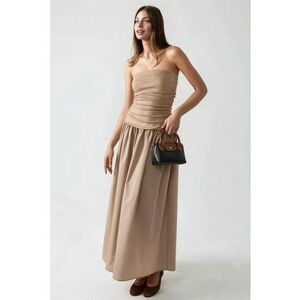 Rochie maxi - fara bretele - maro - textil imagine
