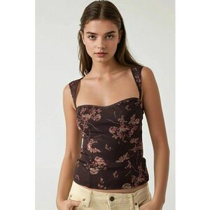 Tricou dama - scurt - imprimeu - maro - material textil - imagine