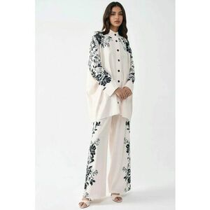 Compleu dama - supradimensionat - guler rotund - alb - textil imagine